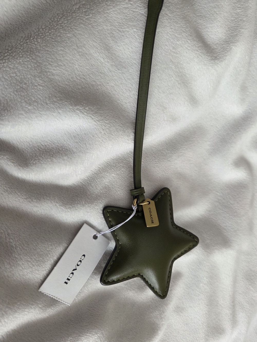 Coach Olive Green Star Leather Charm with Wrist Strap